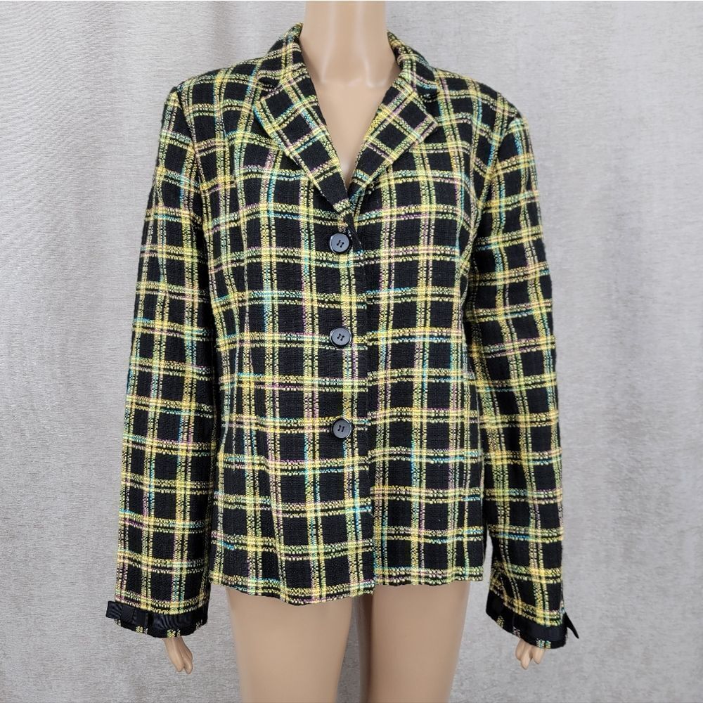 Requirements Vintage Black and Yellow Plaid Blazer